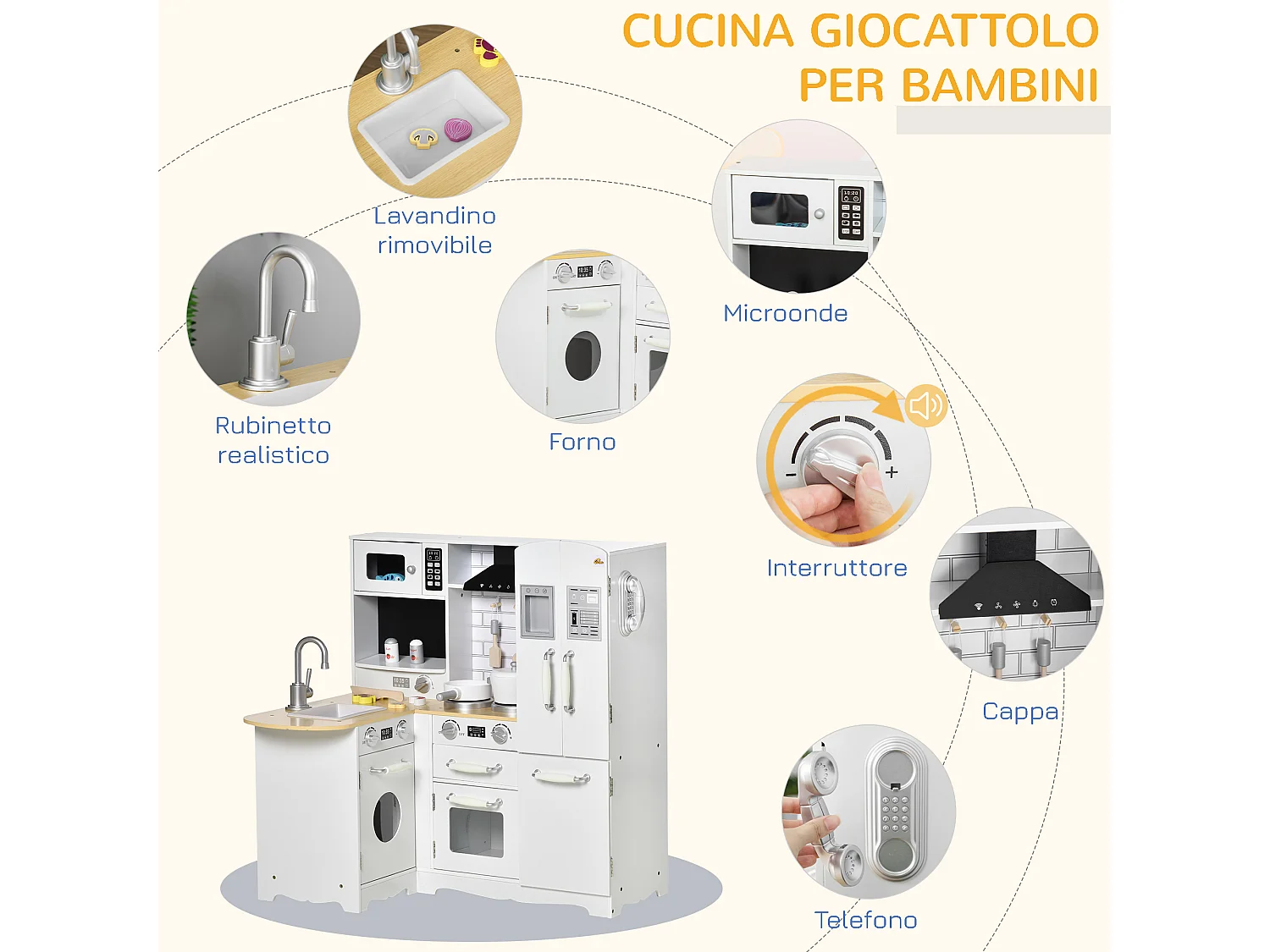 Cucina giocattolo in legno per bambini da 3-6 anni 14 accessori