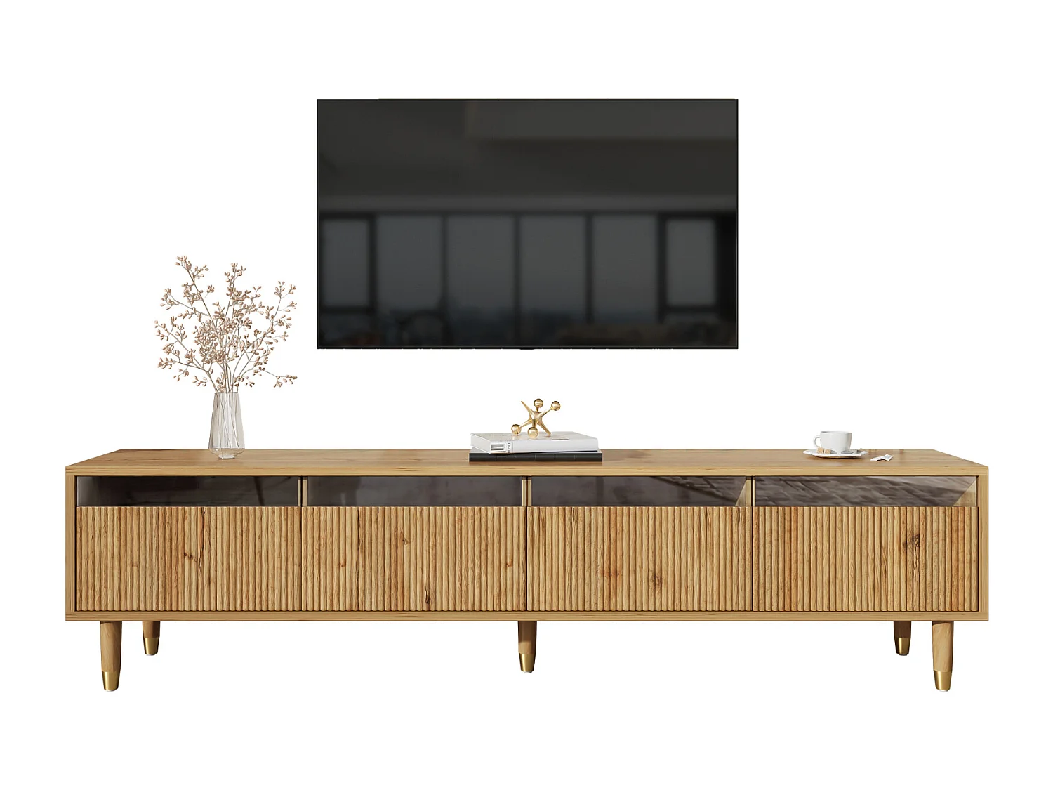 TV-Schrank 178 cm in Holzoptik, minimalistisch mit 4 Schubladen. MDF & Acryl, stabil & stylisch fürs Wohnzimmer.