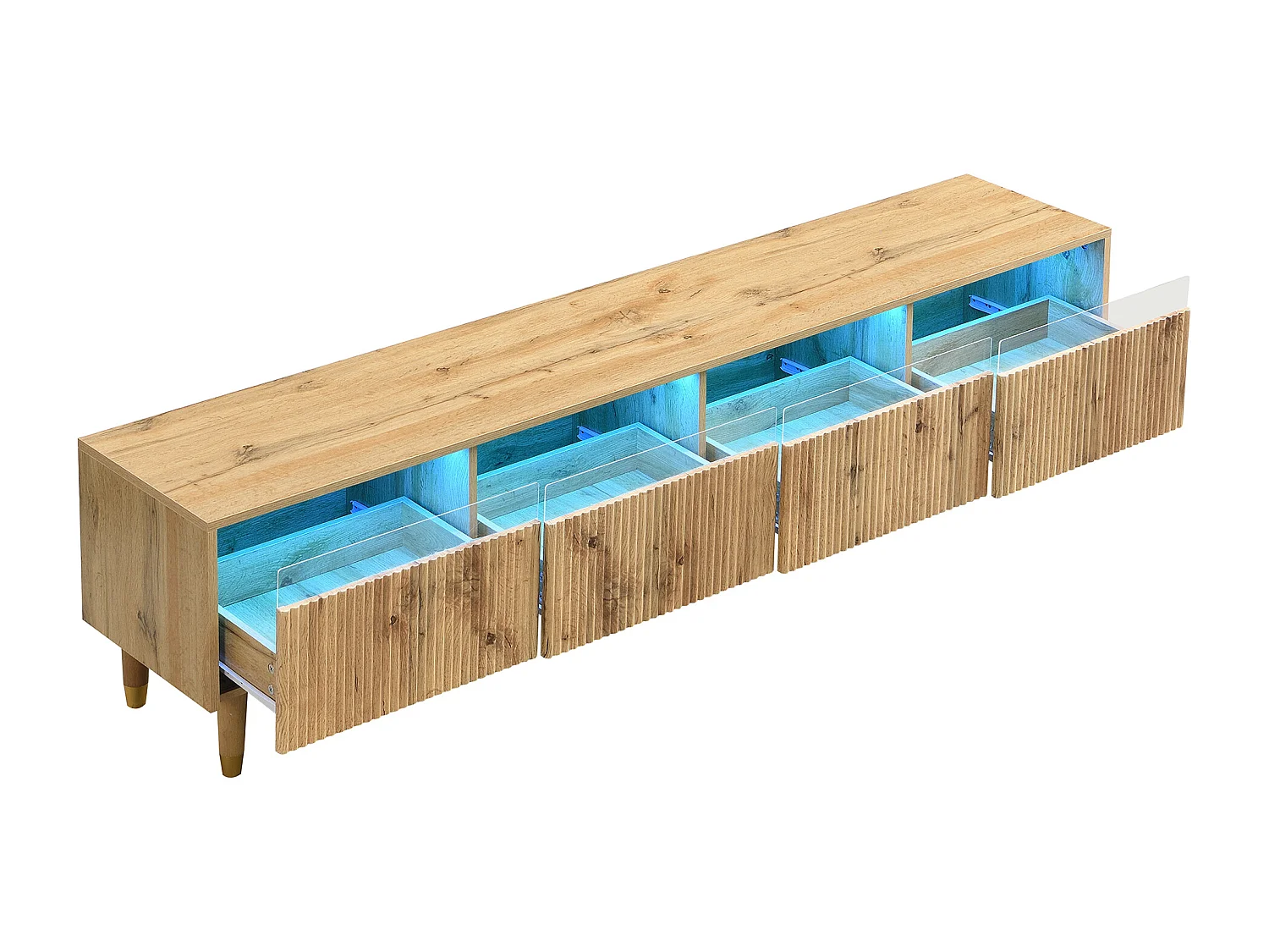 TV-Schrank 178 cm in Holzoptik, minimalistisch mit 4 Schubladen. MDF & Acryl, stabil & stylisch fürs Wohnzimmer.