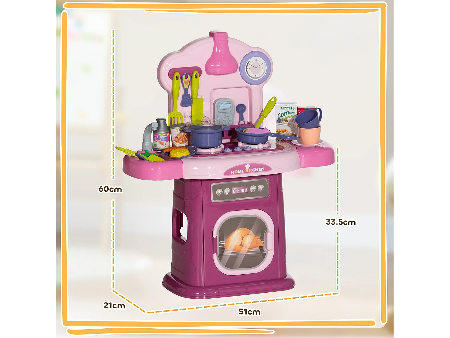 Cucina giocattolo per bambini con 38 accessori e suoni realistici rosa