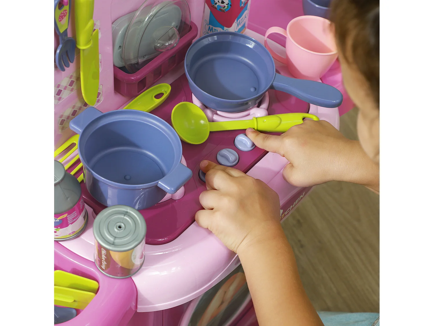 Cucina giocattolo per bambini con 38 accessori e suoni realistici rosa