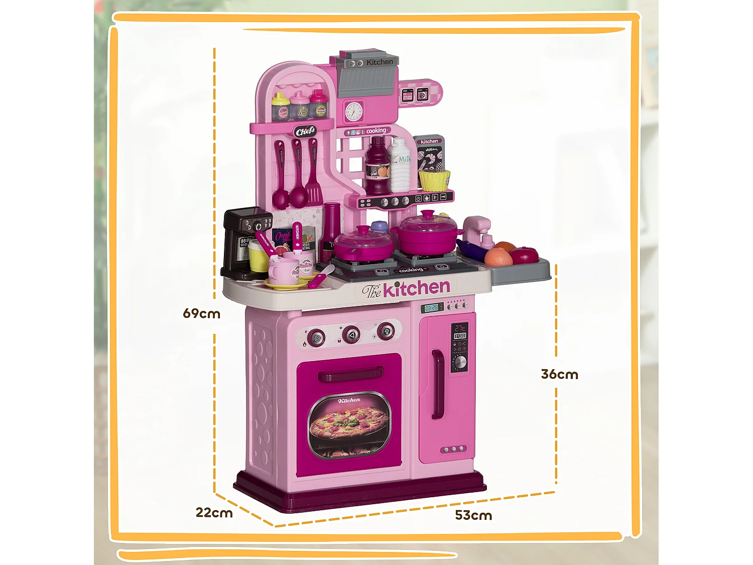 Cucina giocattolo per bambini da 33 pezzi rosa con luci e suoni
