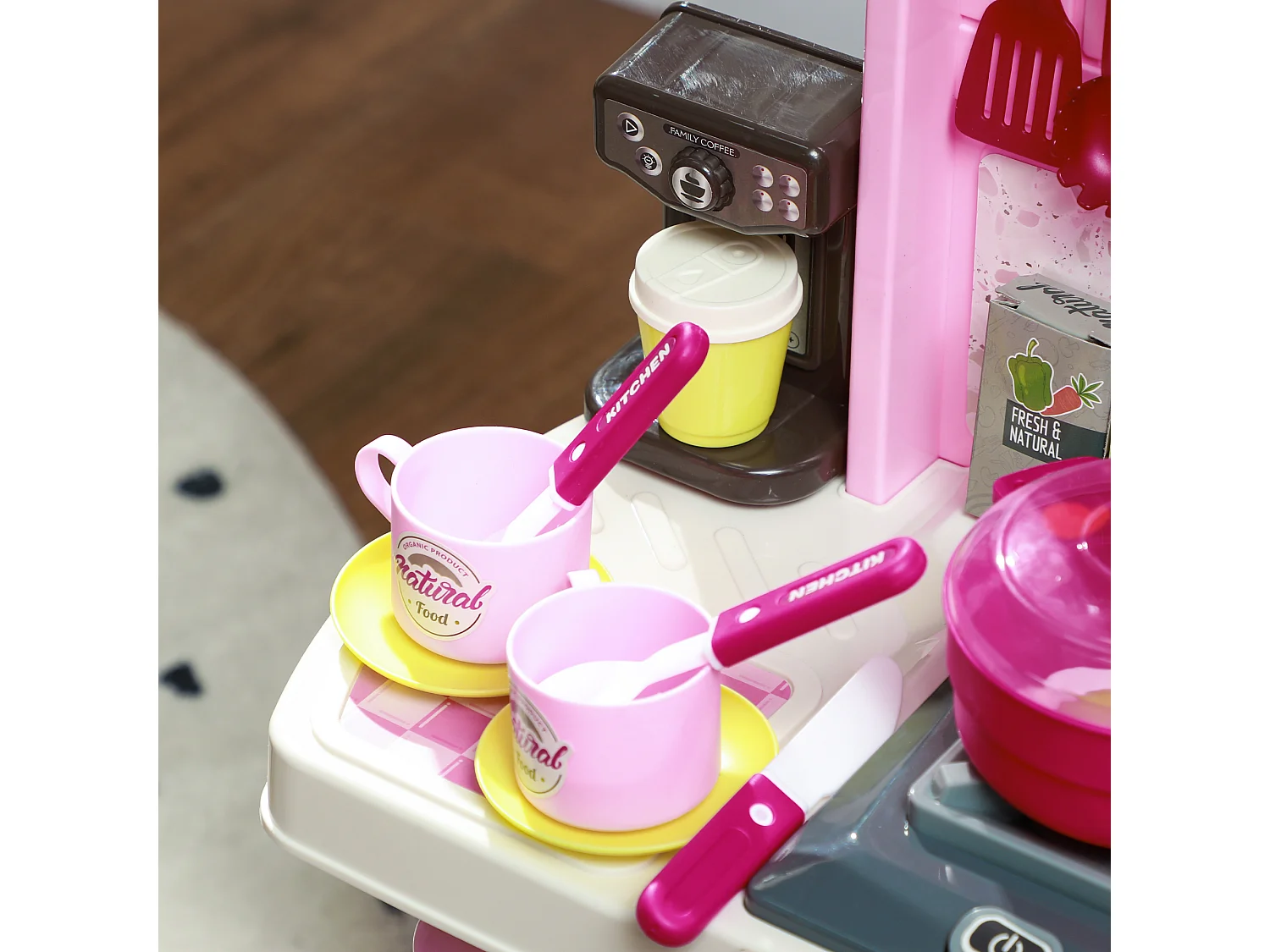 Cucina giocattolo per bambini da 33 pezzi rosa con luci e suoni