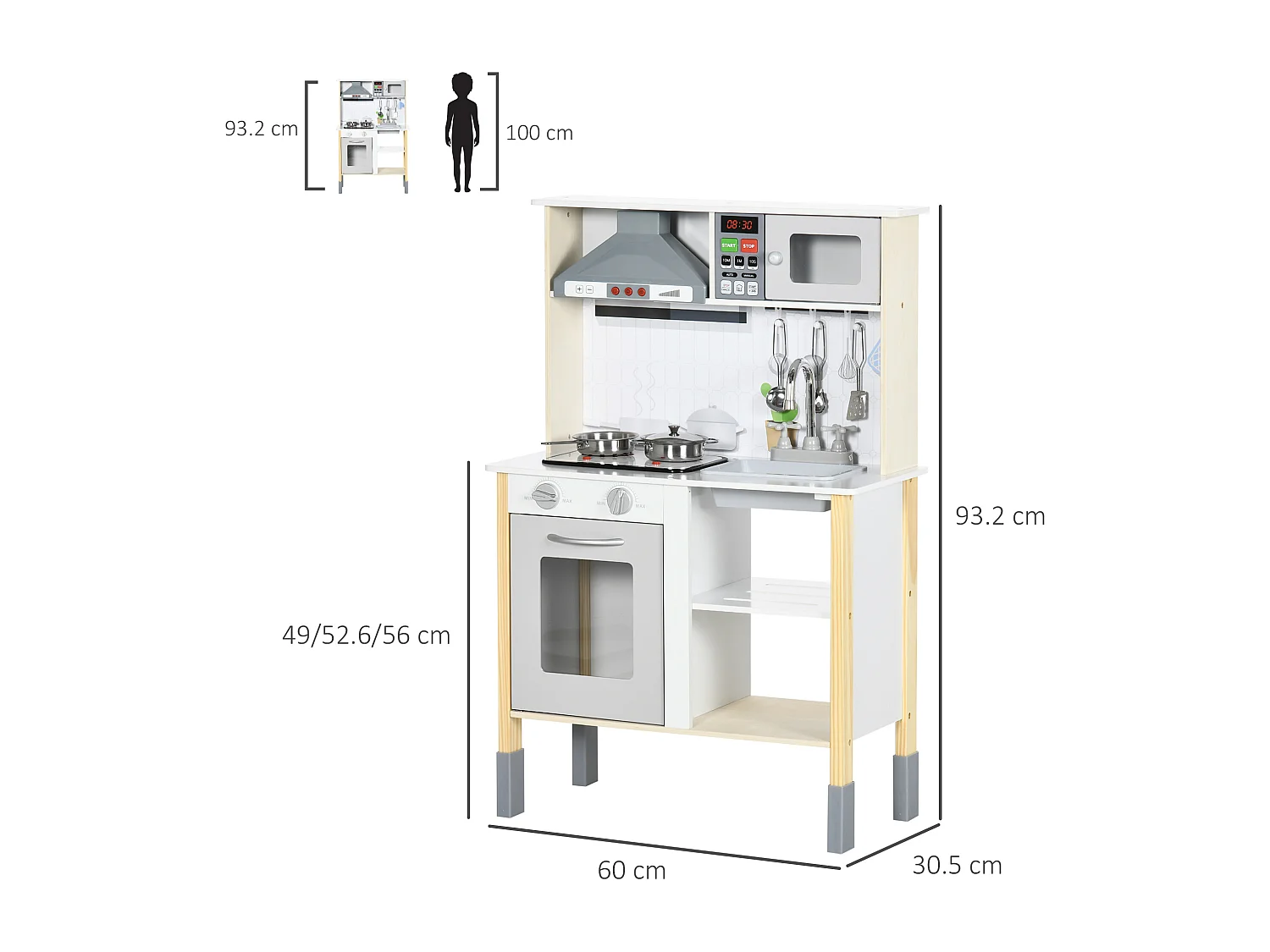 Cucina giocattolo per bambini 3-6 anni ad altezza regolabile