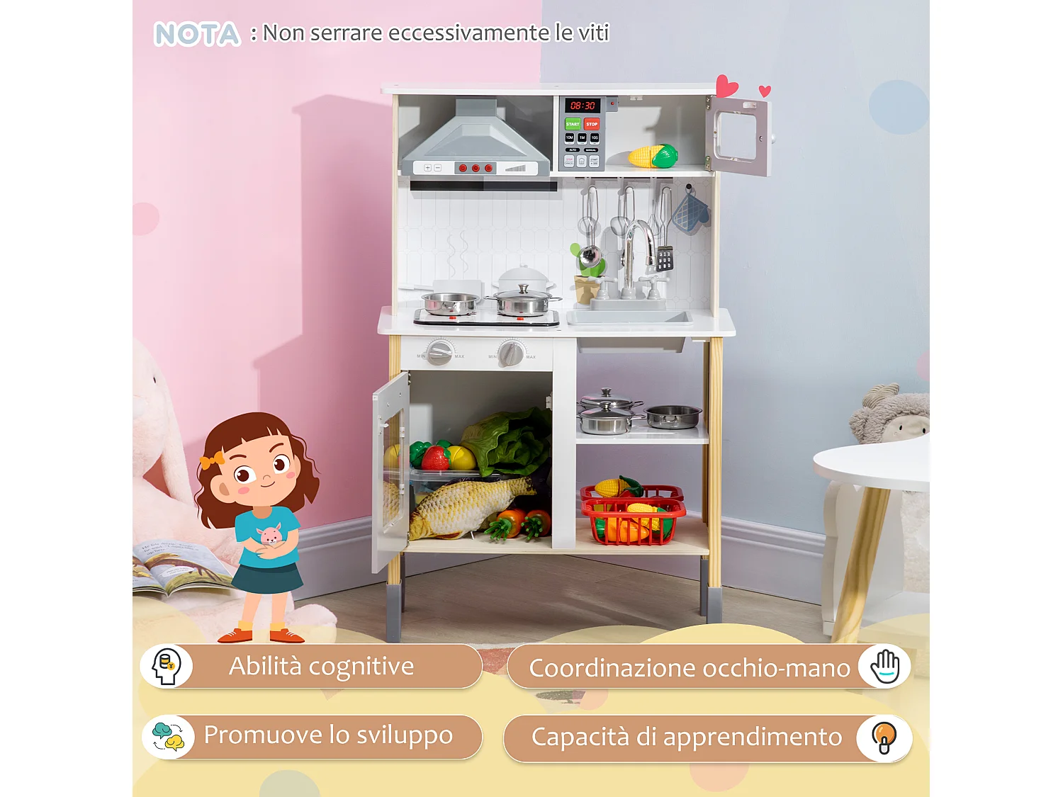Cucina giocattolo per bambini 3-6 anni ad altezza regolabile