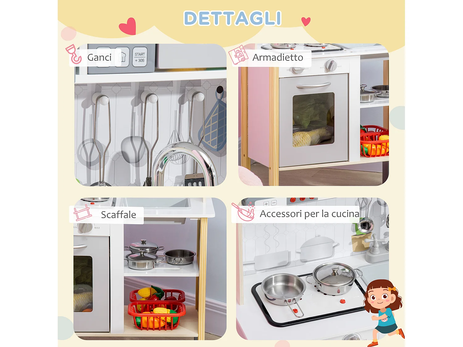 Cucina giocattolo per bambini 3-6 anni ad altezza regolabile