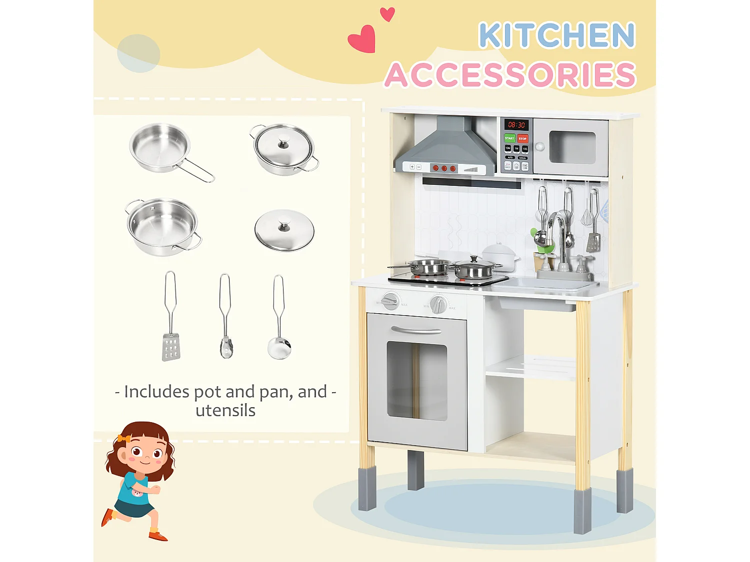 Cucina giocattolo per bambini 3-6 anni ad altezza regolabile