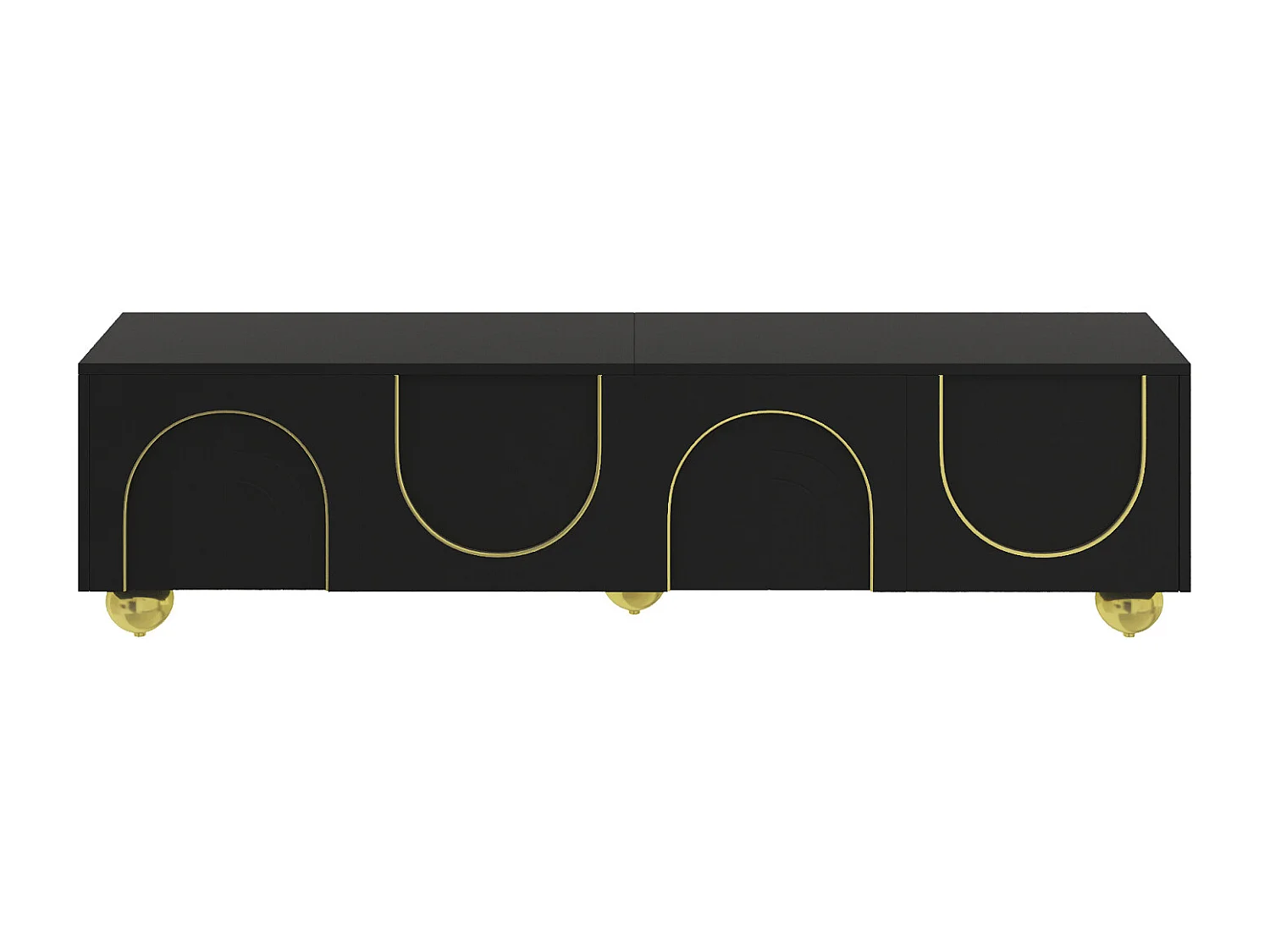 Mobile TV con ante testurizzate, finiture e gambe dorate. Include ripiani e apertura push-to-open.