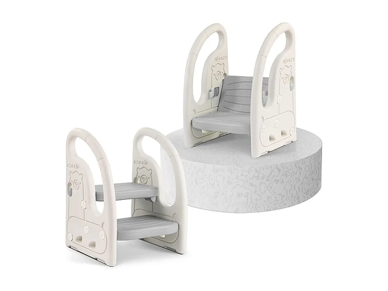 Tabouret à deux niveaux Onasti pour enfants avec poignées, hauteur réglable, de 1,5 à 5 ans (gris)