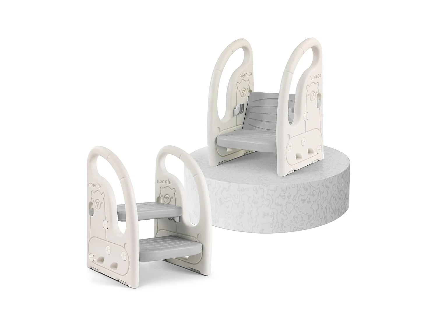 Tabouret à deux niveaux Onasti pour enfants avec poignées, hauteur réglable, de 1,5 à 5 ans (gris)