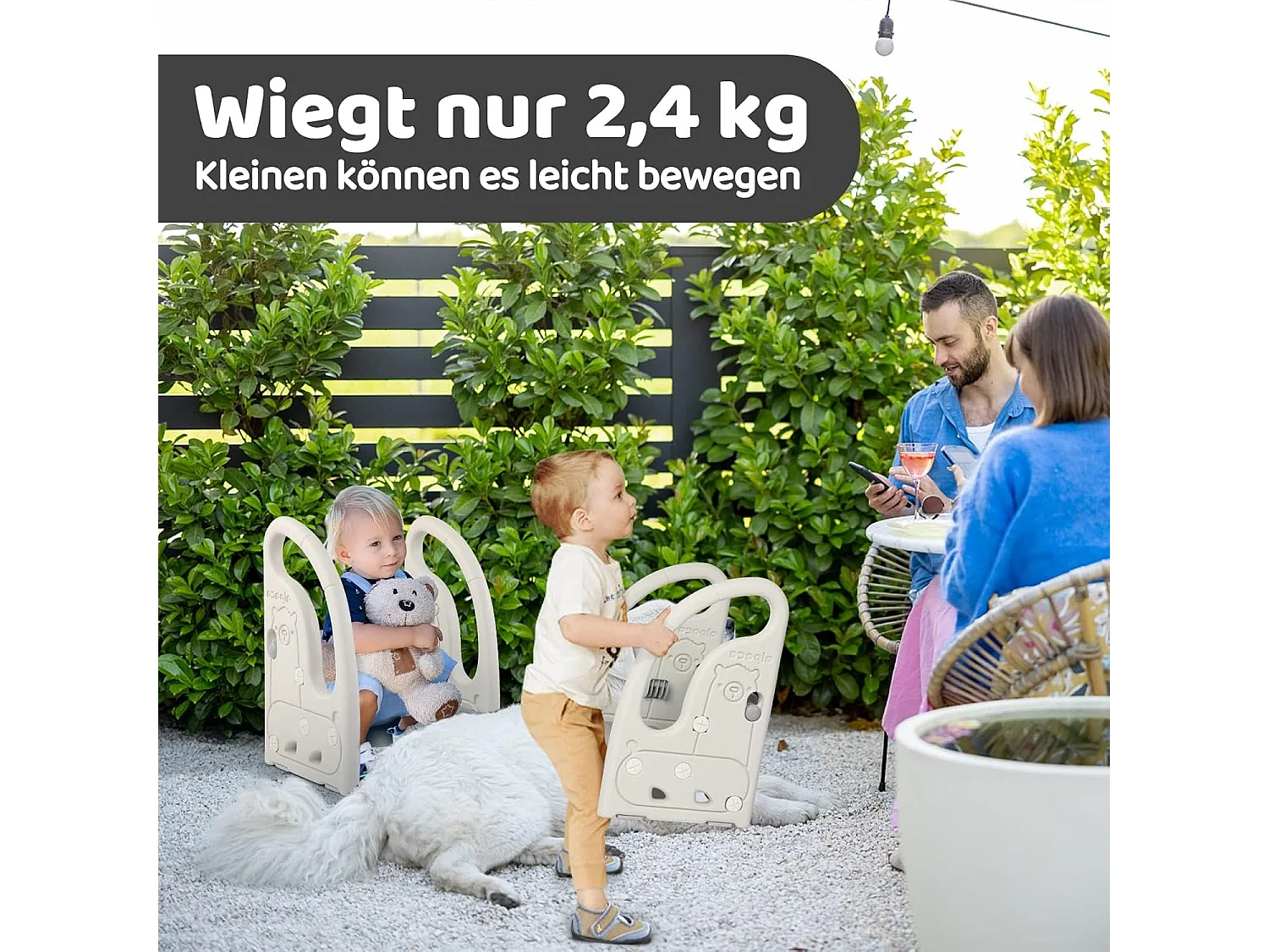 Tabouret à deux niveaux Onasti pour enfants avec poignées, hauteur réglable, de 1,5 à 5 ans (gris)