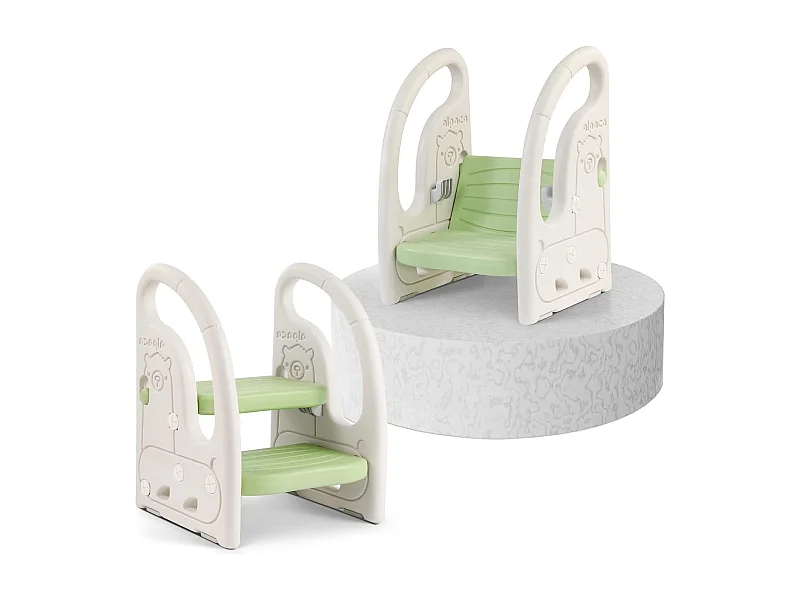 Tabouret à deux niveaux Onasti pour enfants avec poignées, hauteur réglable, de 1,5 à 5 ans (vert)