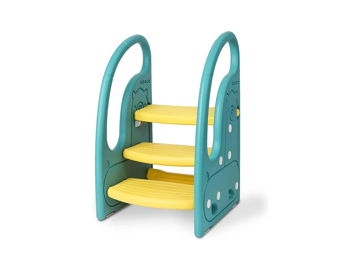 Onasti Escabeau réglable en hauteur à trois niveaux pour enfants avec barre de confort, de 1,5 à 6 ans (Vert + Jaune)