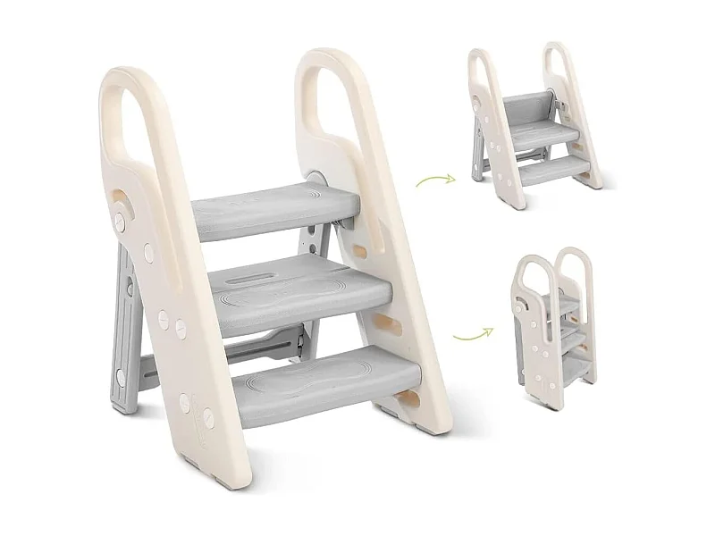Onasti Tabouret Escalier pliable Réglable en Hauteur 2 Niveaux - 3 Niveaux pour Enfants avec Poignées, Gris