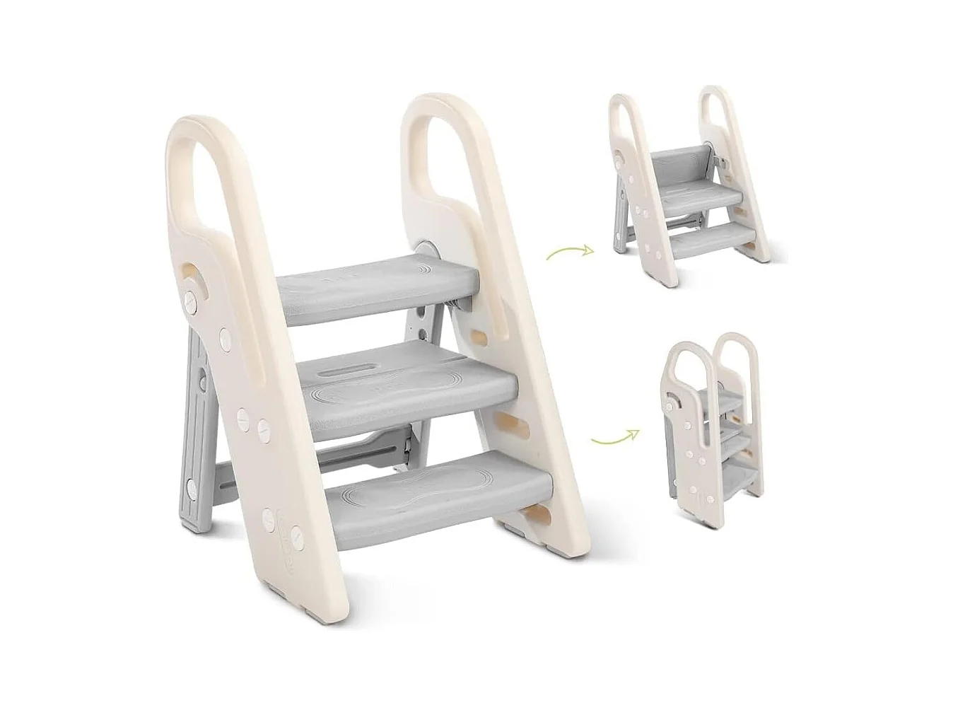Onasti Tabouret Escalier pliable Réglable en Hauteur 2 Niveaux - 3 Niveaux pour Enfants avec Poignées, Gris