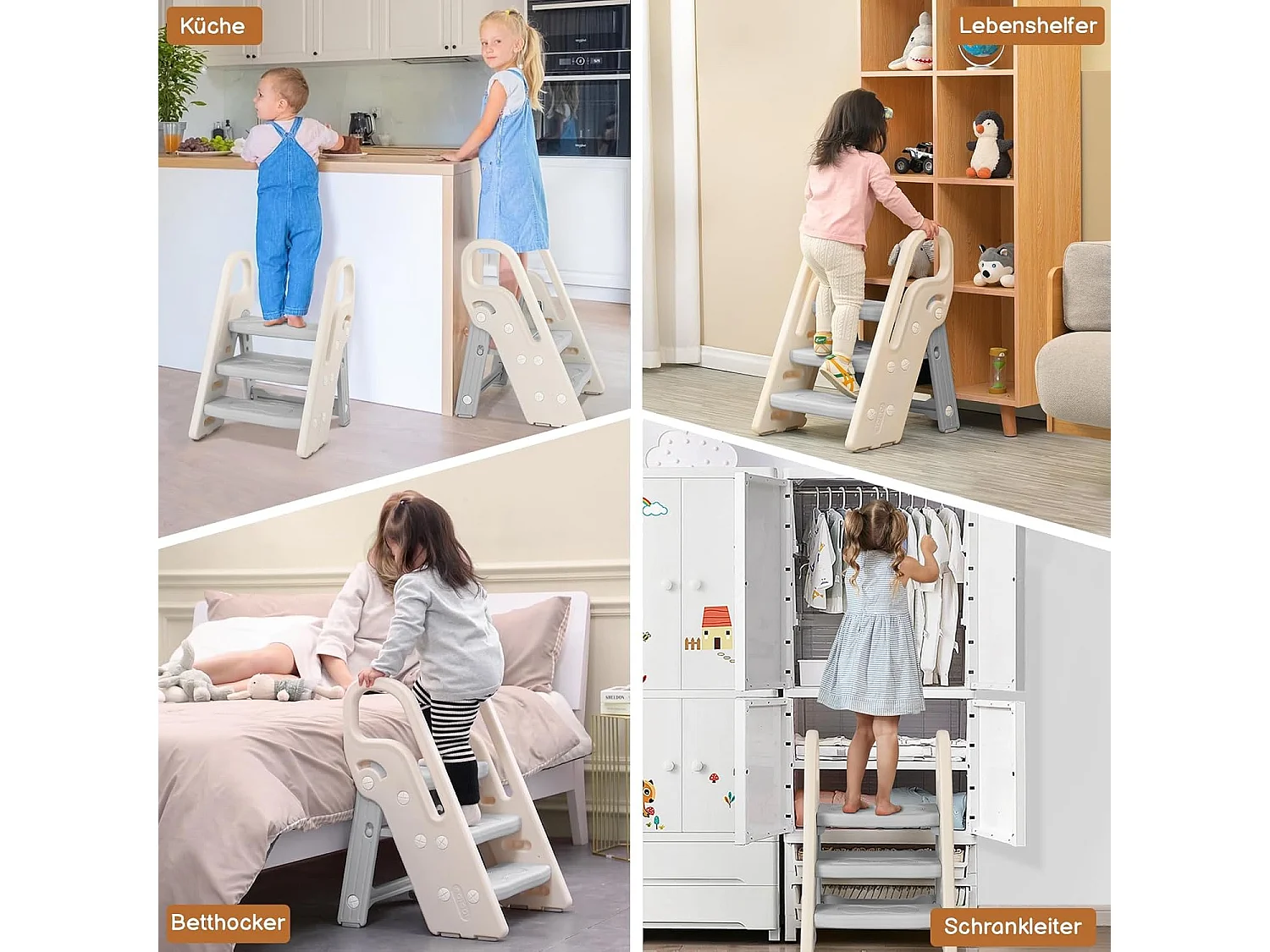 Onasti Tabouret Escalier pliable Réglable en Hauteur 2 Niveaux - 3 Niveaux pour Enfants avec Poignées, Gris