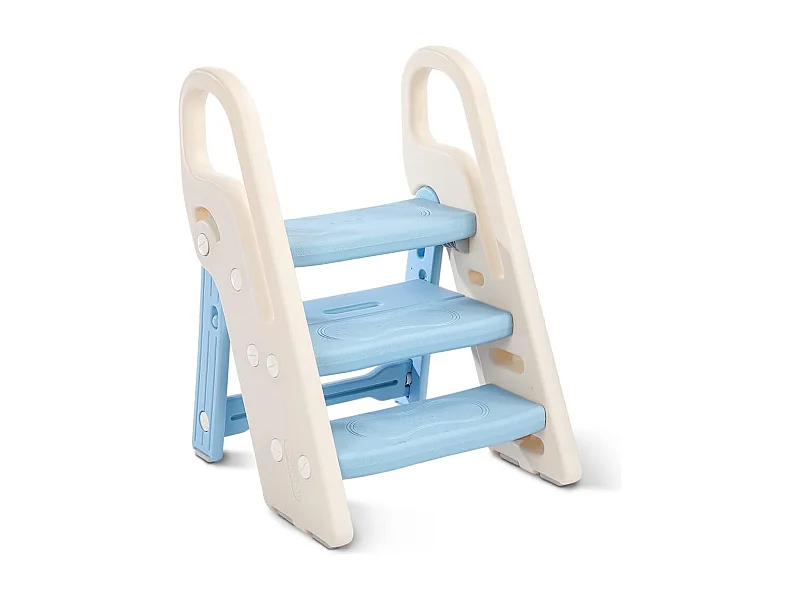 Onasti Tabouret Escalier pliable Réglable en Hauteur 2 Niveaux - 3 Niveaux pour Enfants avec Poignées, Bleu