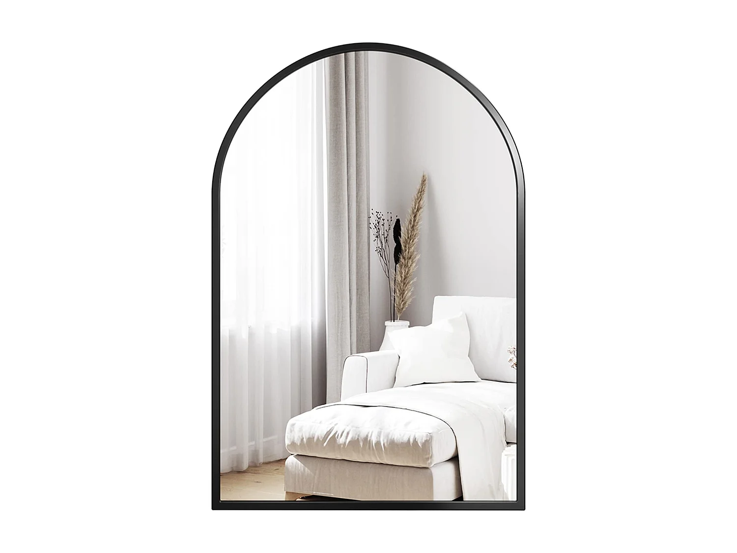 60×90cm gebogen wandspiegel, grote make-upspiegel met aluminium frame voor entree, slaapkamer, woonkamer, badkamer, zwart