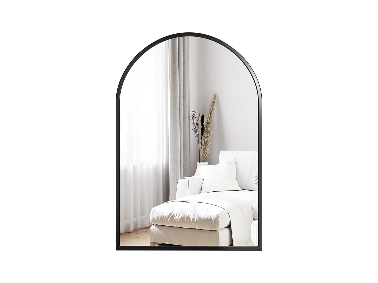 Miroir Mural Arqué 60×90cm, Grand Miroir de Maquillage avec Cadre en Alliage d'Aluminium pour Entrée Chambre Salon Salle de Bain Noir
