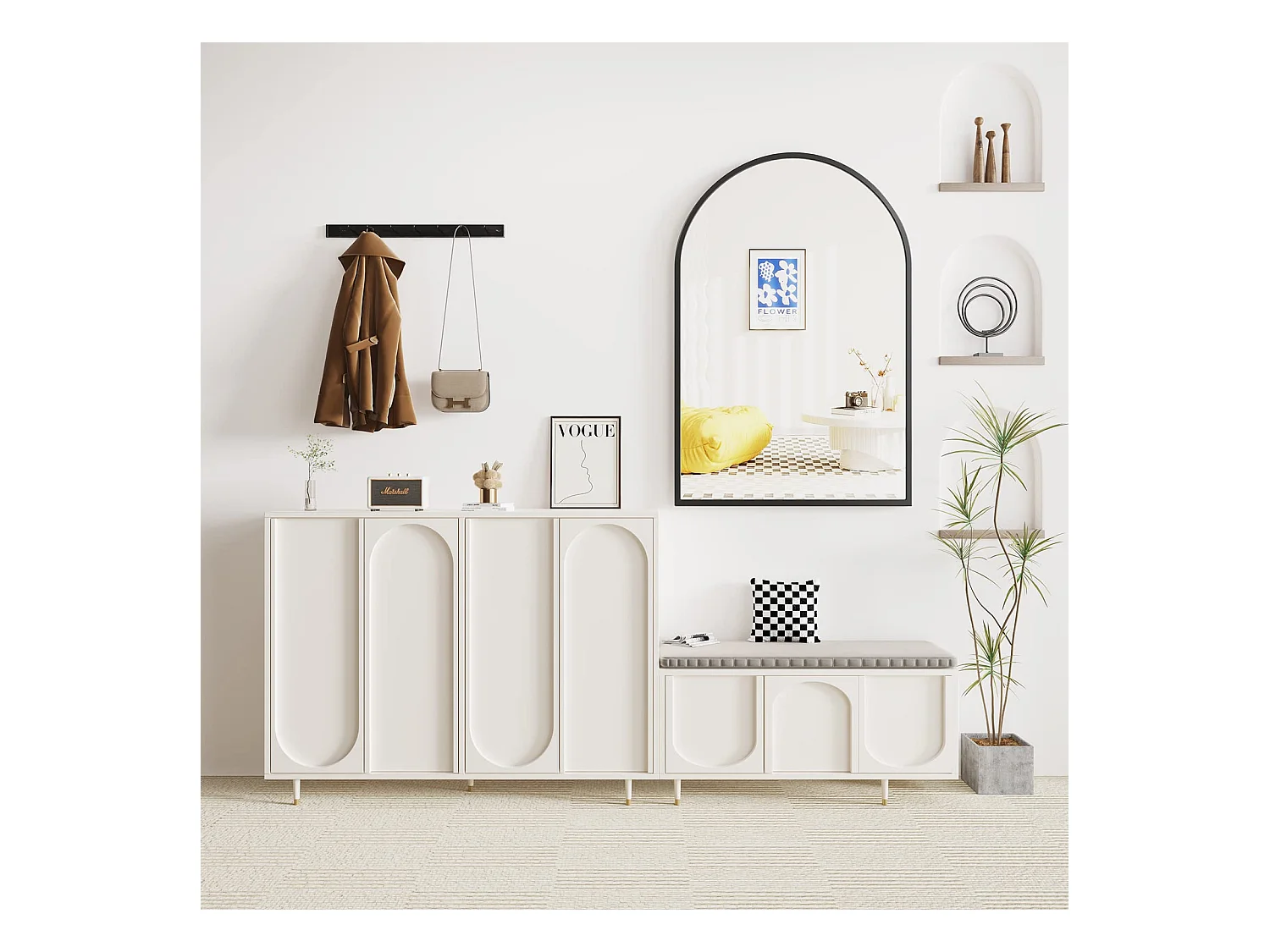 Miroir Mural Arqué 60×90cm, Grand Miroir de Maquillage avec Cadre en Alliage d'Aluminium pour Entrée Chambre Salon Salle de Bain Noir