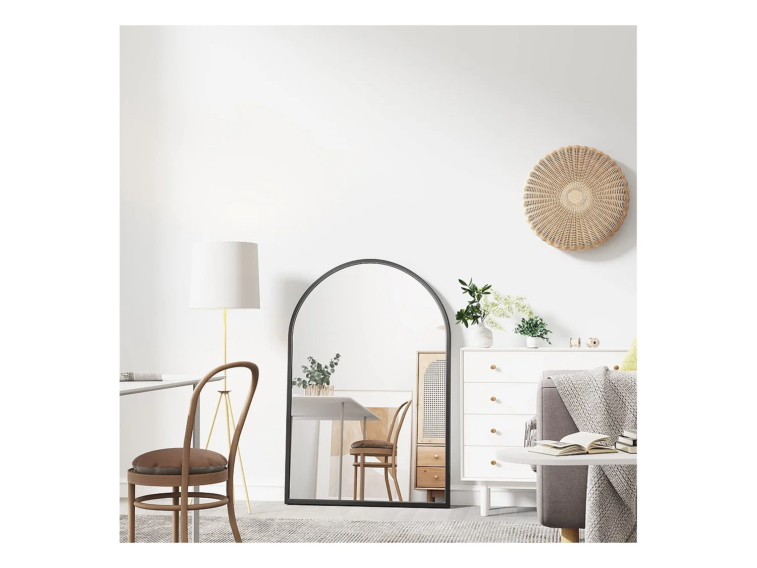 Miroir Mural Arqué 60×90cm, Grand Miroir de Maquillage avec Cadre en Alliage d'Aluminium pour Entrée Chambre Salon Salle de Bain Noir