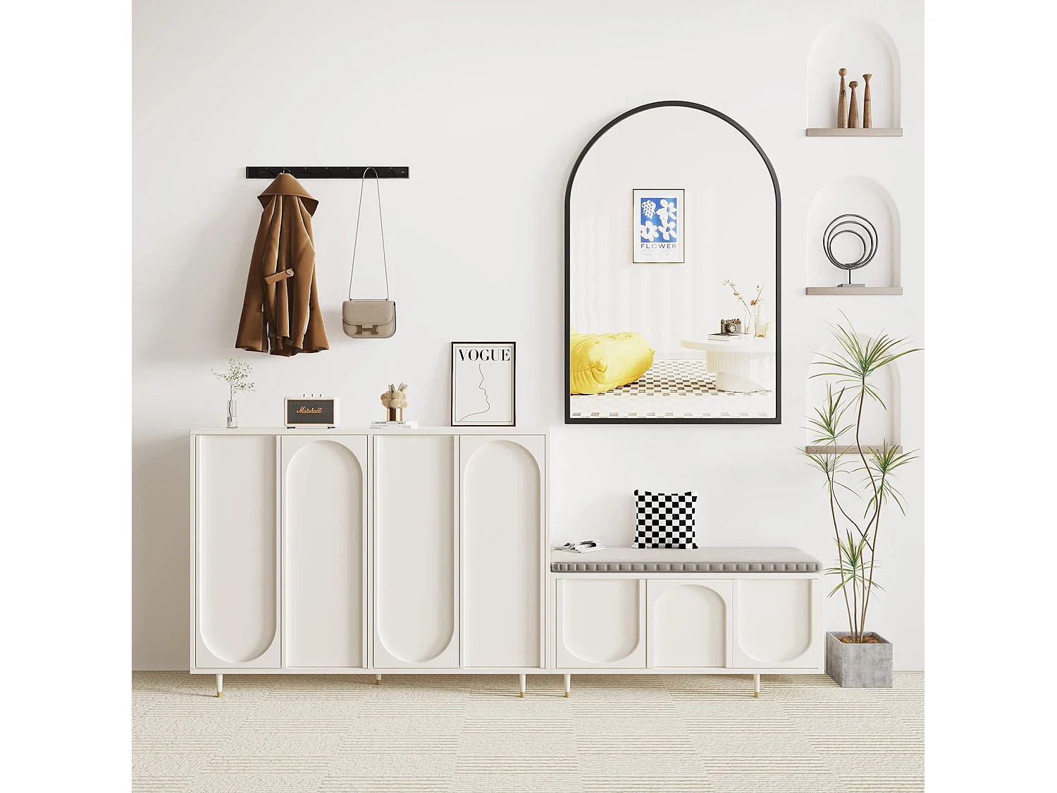 60×90cm gebogen wandspiegel, grote make-upspiegel met aluminium frame voor entree, slaapkamer, woonkamer, badkamer, zwart