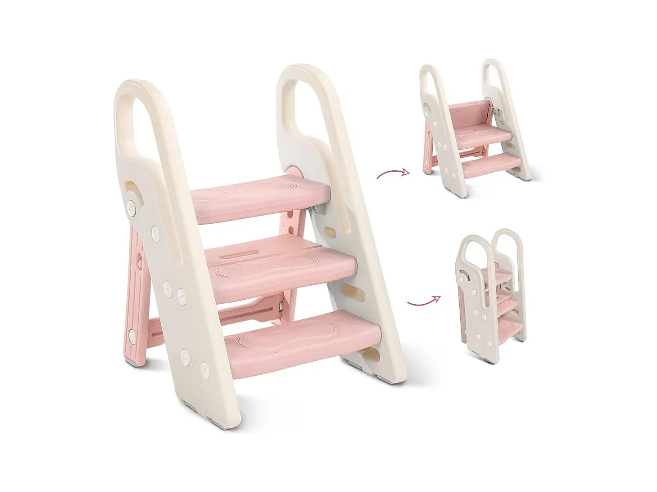 Onasti Tabouret Escalier pliable Réglable en Hauteur 2 Niveaux - 3 Niveaux pour Enfants avec Poignées, Rose
