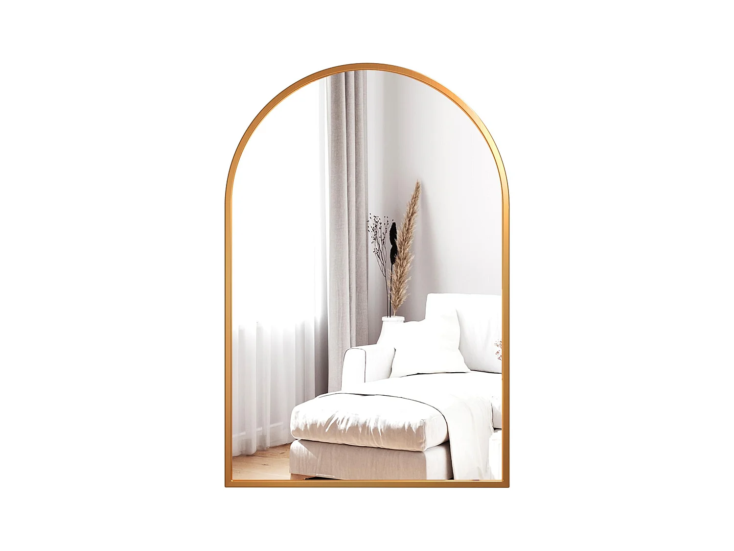 60 x 90 cm gebogen wandspiegel, goud, grote make-upspiegel met aluminium frame, ideaal voor hal, slaapkamer, woonkamer, badkamer