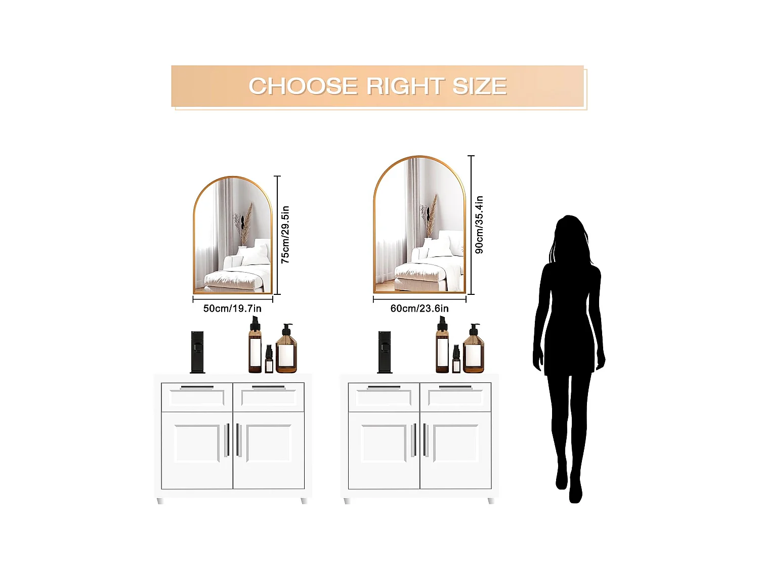 60 x 90 cm gebogen wandspiegel, goud, grote make-upspiegel met aluminium frame, ideaal voor hal, slaapkamer, woonkamer, badkamer