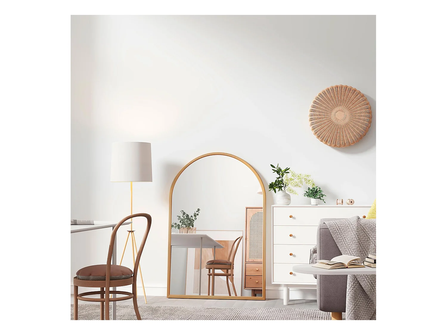 60 x 90 cm gebogen wandspiegel, goud, grote make-upspiegel met aluminium frame, ideaal voor hal, slaapkamer, woonkamer, badkamer