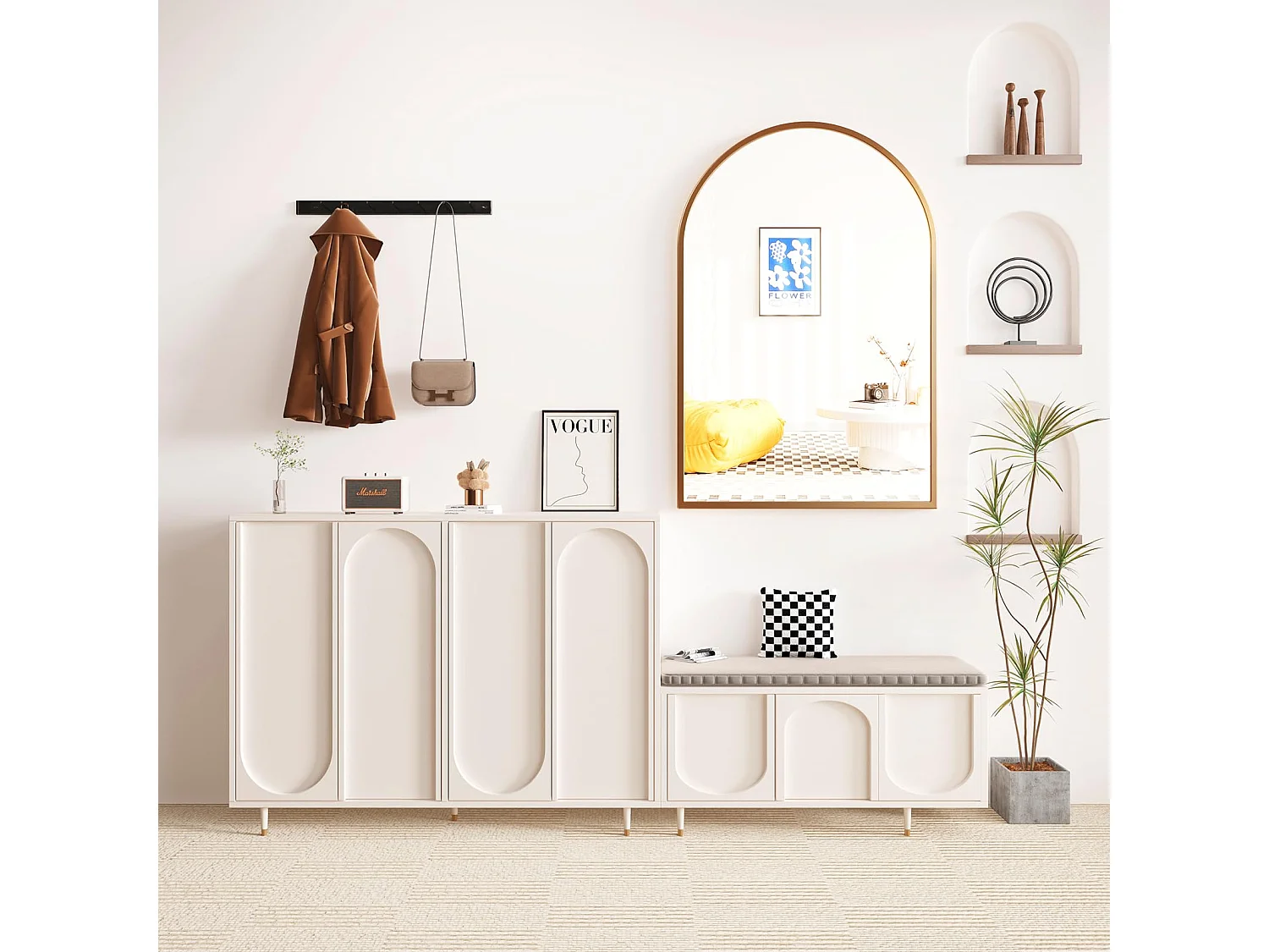 Miroir Mural Arche 60×90cm Or, Grand Miroir de Maquillage avec Cadre en Alliage d'Aluminium Idéal pour Entrée Chambre Salon Salle de Bain