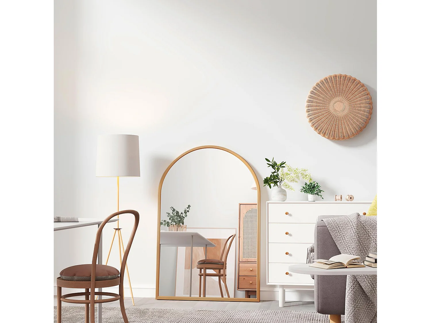 Miroir Mural Arche 60×90cm Or, Grand Miroir de Maquillage avec Cadre en Alliage d'Aluminium Idéal pour Entrée Chambre Salon Salle de Bain