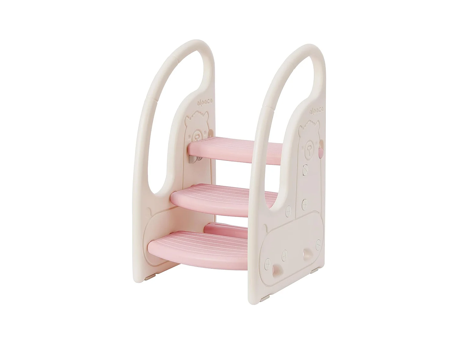 Onasti Escabeau réglable en hauteur à trois niveaux pour enfants avec barre de confort, de 1,5 à 6 ans (Rose)