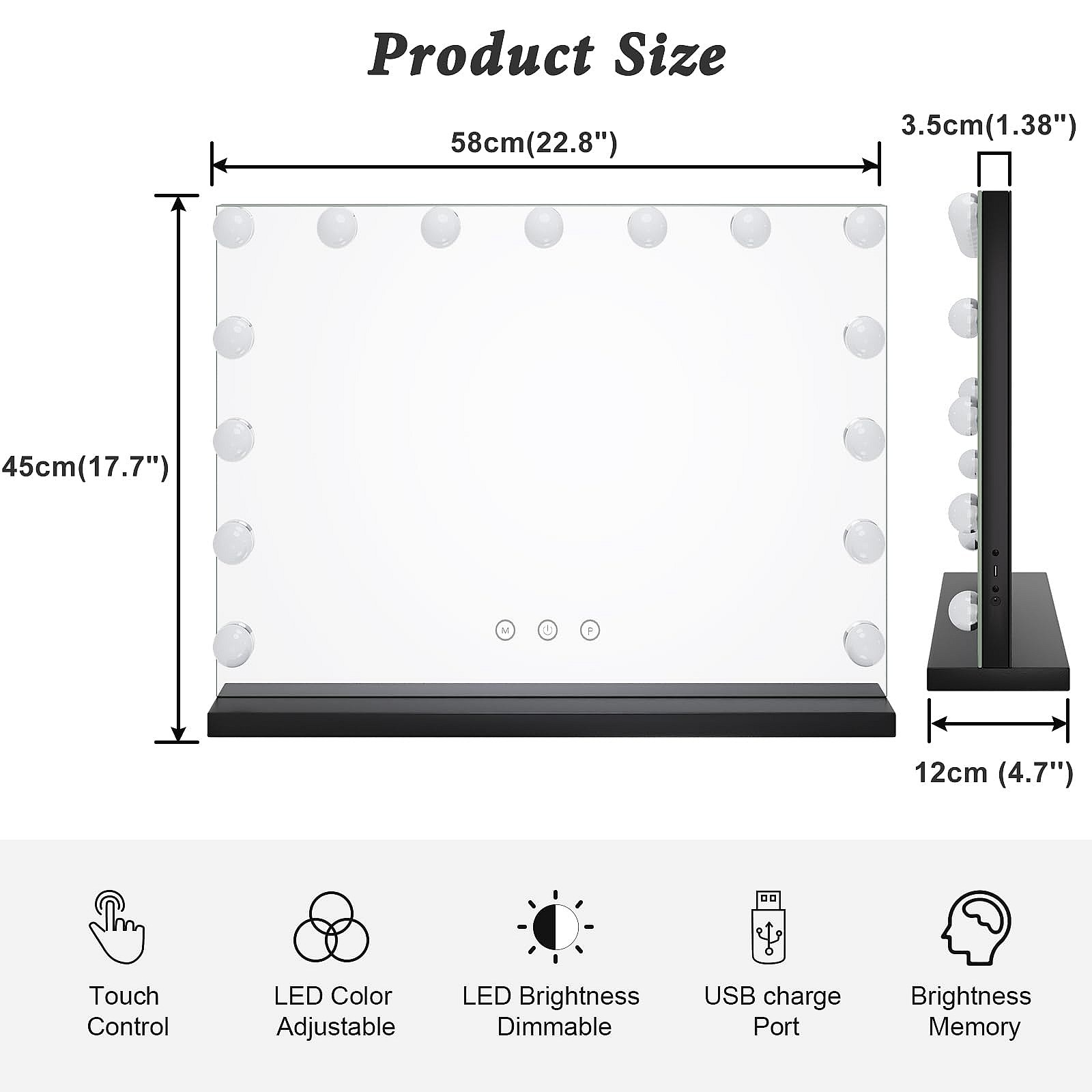 Mirlux Hollywood Make-upspiegel Met Verlichting  44x30cm  - Dimbaar Led Licht 13 Lampen Zwart