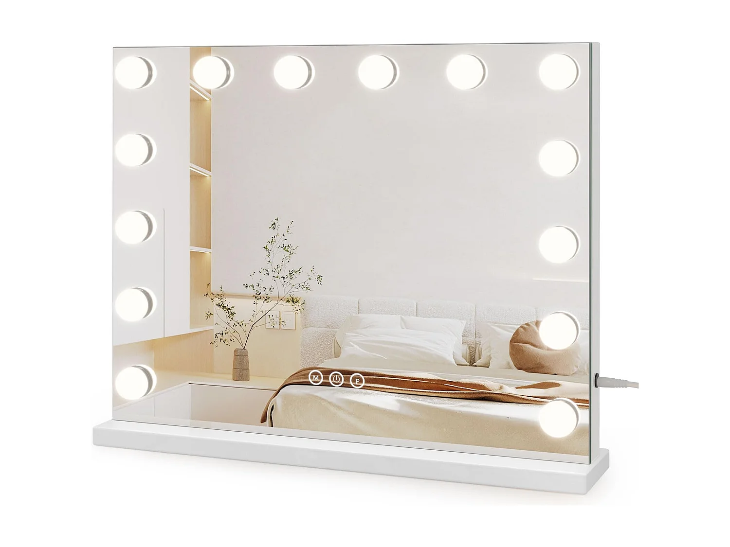 Hollywood LED make-upspiegel, 14 lampjes, 3 standen, Verstelbare helderheid, Touchbediening, 50x42cm, Ideaal voor kaptafel, Wit