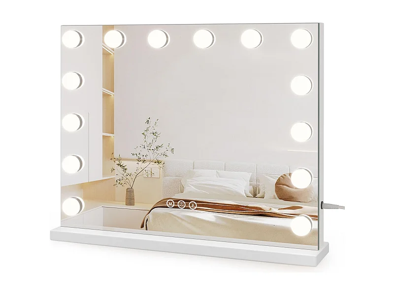 Hollywood LED make-upspiegel, 14 lampjes, 3 standen, Verstelbare helderheid, Touchbediening, 50x42cm, Ideaal voor kaptafel, Wit