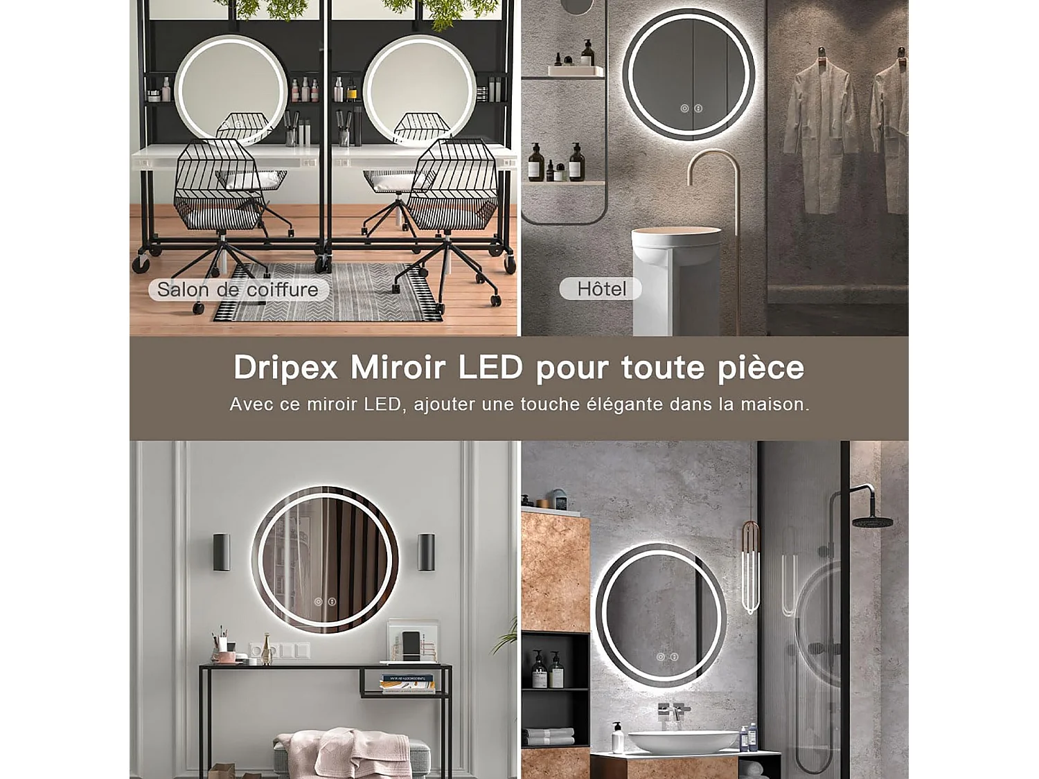 60cm ronde LED spiegel met verlichting, anti-condens, 3 kleuren, dimbaar, geheugen, HD gehard glas, aanraakschakelaar, IP44 waterdicht