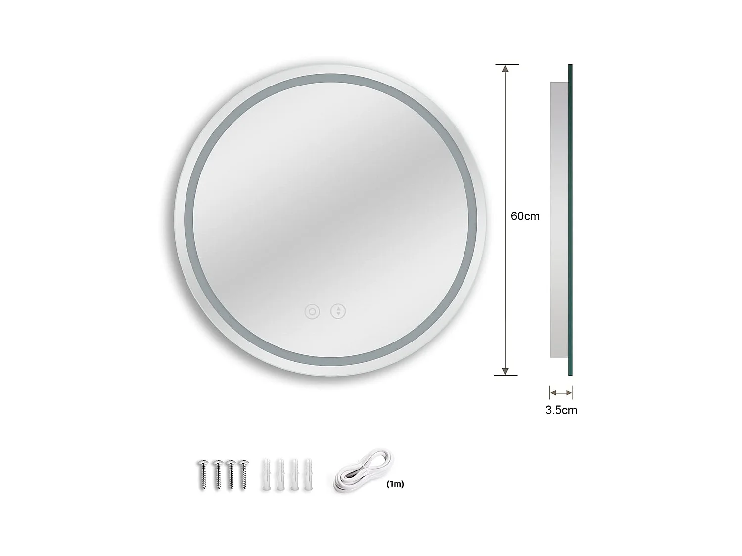 60cm ronde LED spiegel met verlichting, anti-condens, 3 kleuren, dimbaar, geheugen, HD gehard glas, aanraakschakelaar, IP44 waterdicht
