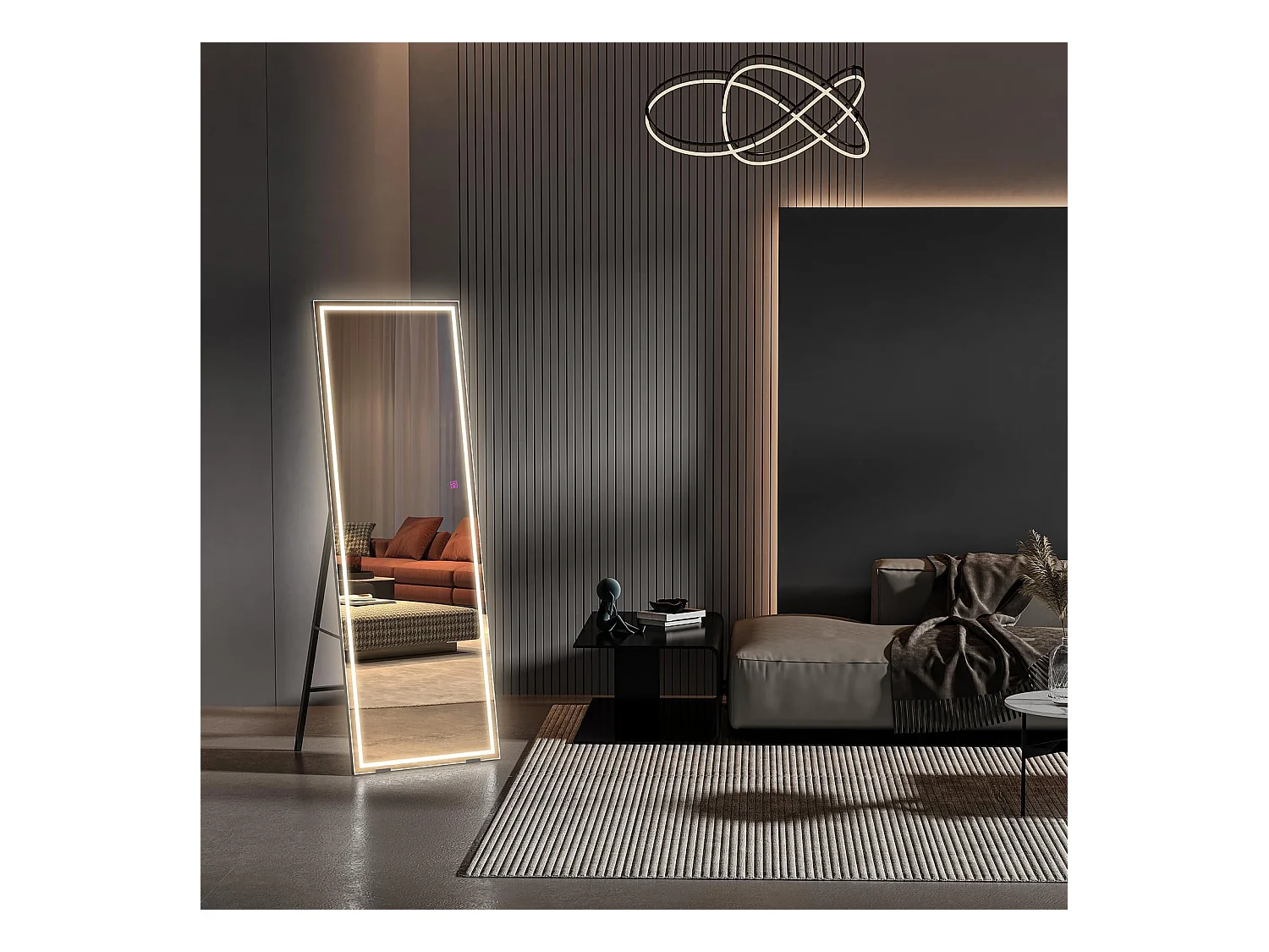LED staande spiegel 130x40cm, grote wand- of staande spiegel, 3 instelbare kleuren verlichting, aanraakschakelaar, ideaal voor slaapkamer of woonkamer, zwart