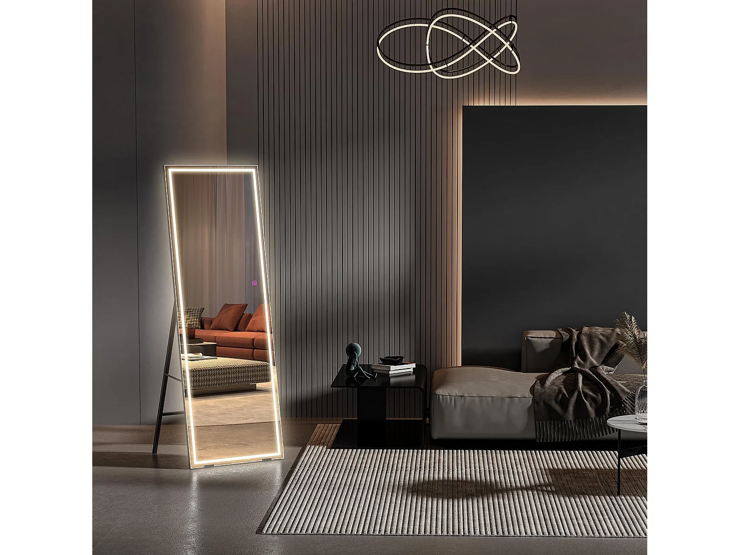 LED staande spiegel 130x40cm, grote wand- of staande spiegel, 3 instelbare kleuren verlichting, aanraakschakelaar, ideaal voor slaapkamer of woonkamer, zwart