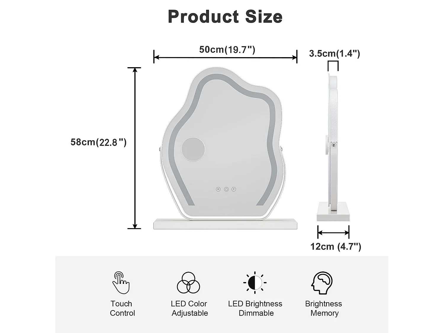 Hollywood Cloud LED make-upspiegel, 58x50cm, 180° draaibaar, 3 standen, instelbare helderheid, touchbediening, ideaal voor de kaptafel, wit