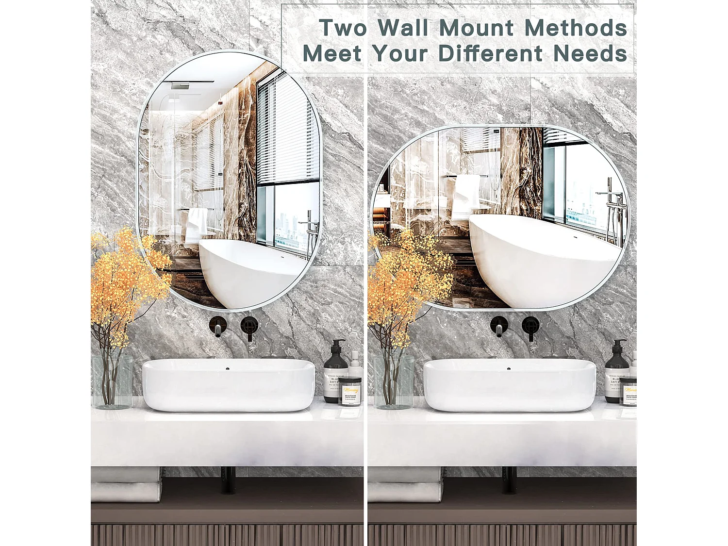 Miroir Mural 70x50cm, Ovale Miroir de Maquillage avec Cadre en Alliage d'Aluminium, Miroir de Décoration pour Entrée Chambre Salon Salle de Bain-Blanc