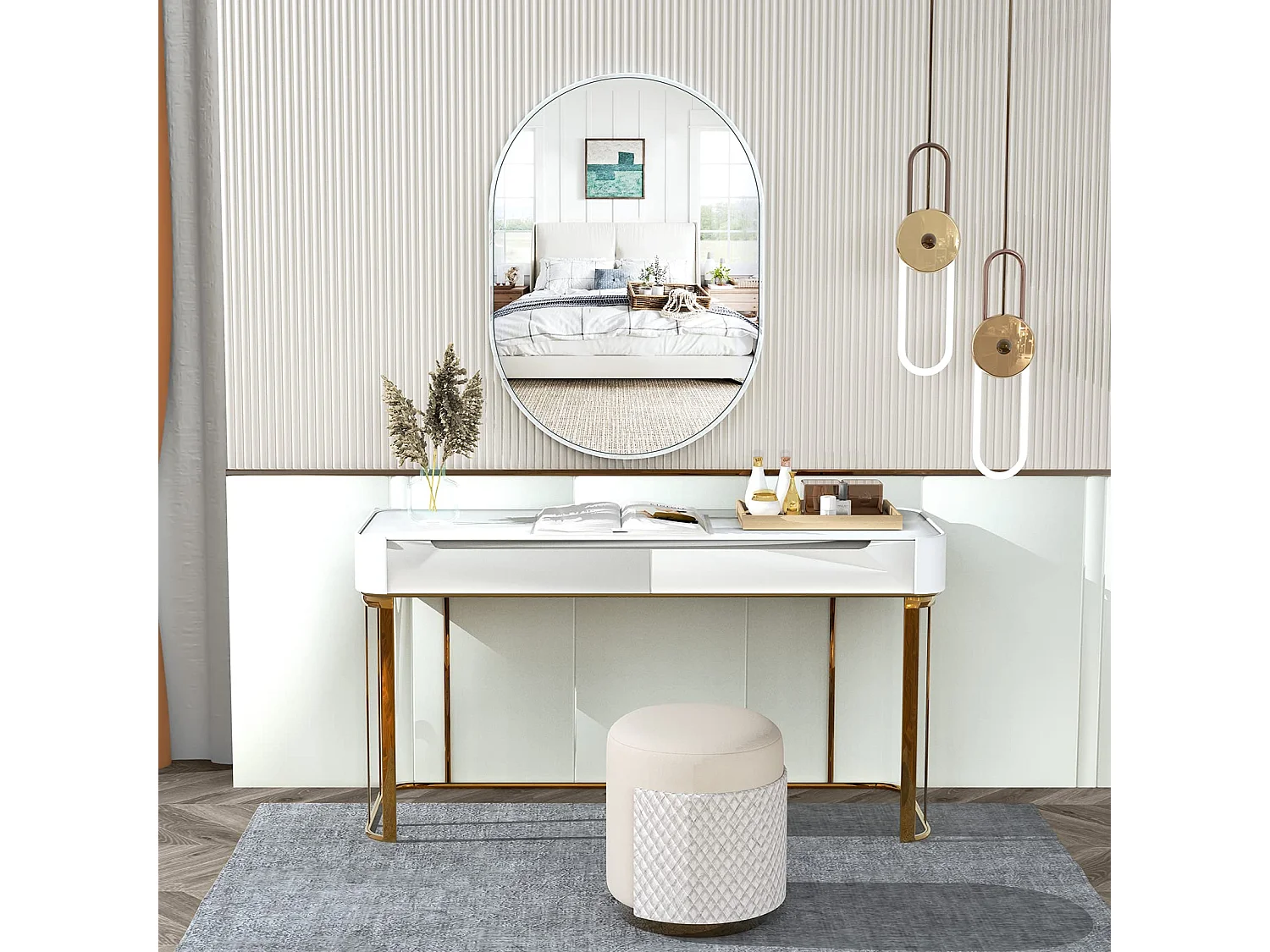 Miroir Mural 70x50cm, Ovale Miroir de Maquillage avec Cadre en Alliage d'Aluminium, Miroir de Décoration pour Entrée Chambre Salon Salle de Bain-Blanc