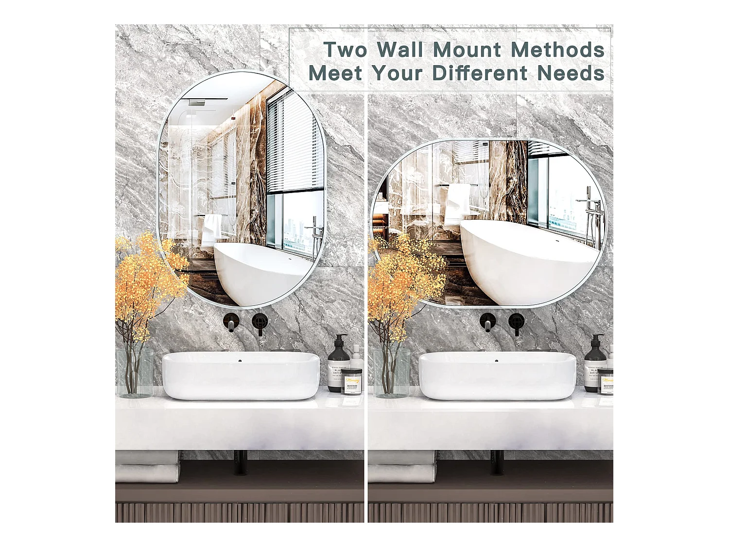 70x50cm wandspiegel Ovale make-upspiegel met aluminium frame, decoratieve spiegel voor hal, slaapkamer, woonkamer, badkamer - wit