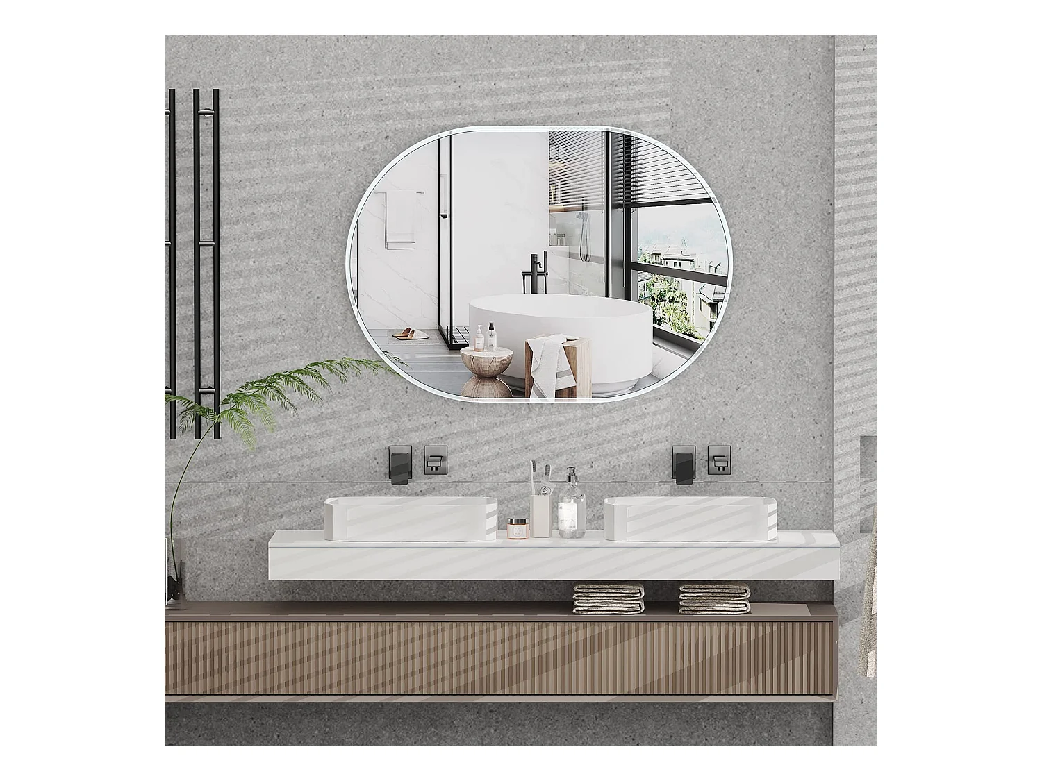 70x50cm wandspiegel Ovale make-upspiegel met aluminium frame, decoratieve spiegel voor hal, slaapkamer, woonkamer, badkamer - wit