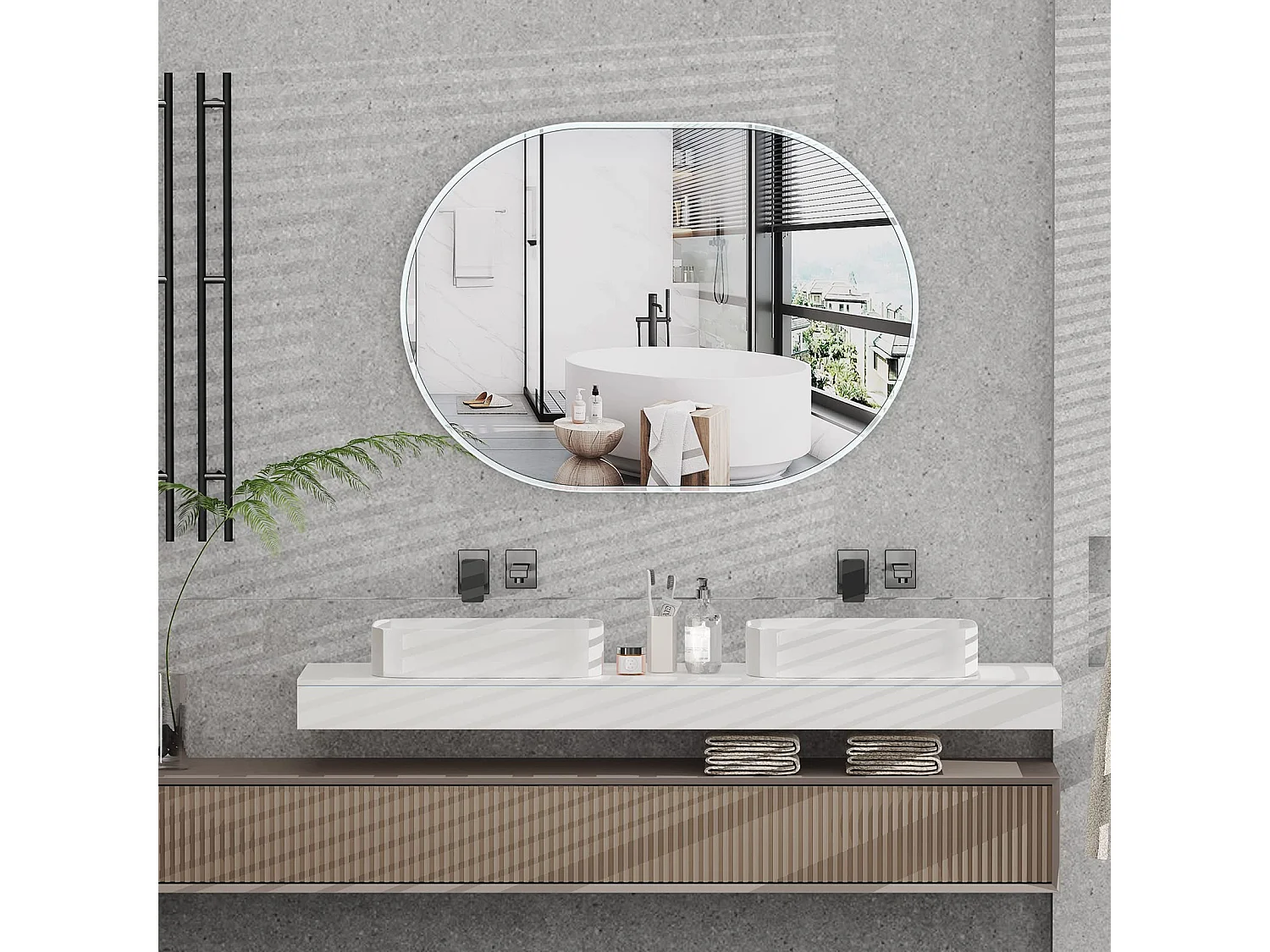 70x50cm wandspiegel Ovale make-upspiegel met aluminium frame, decoratieve spiegel voor hal, slaapkamer, woonkamer, badkamer - wit