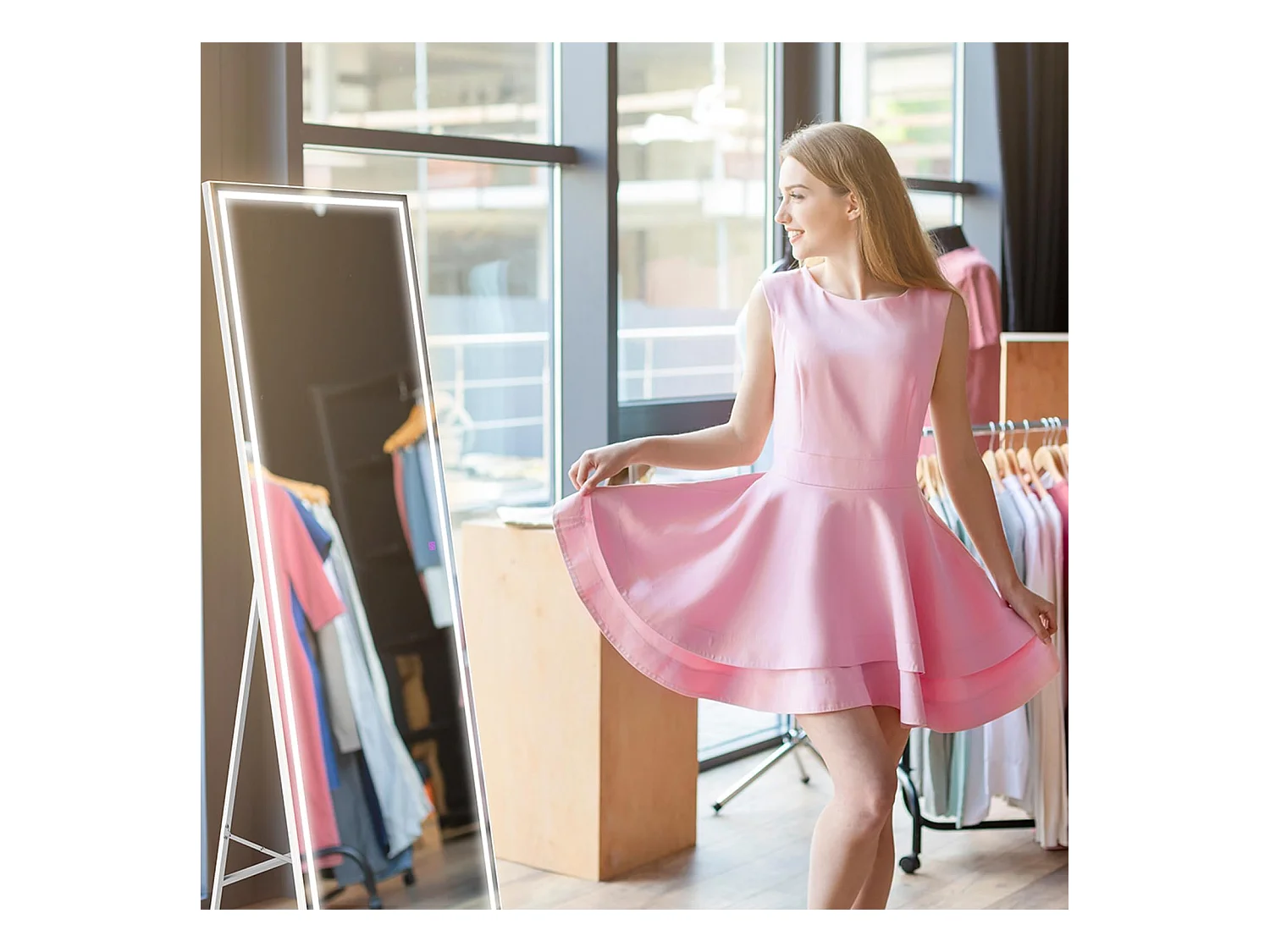 Miroir sur Pied LED 130x40cm, grand miroir mural ou sur pied, éclairage 3 couleurs réglables, interrupteur tactile, idéal chambre ou salon, blanc