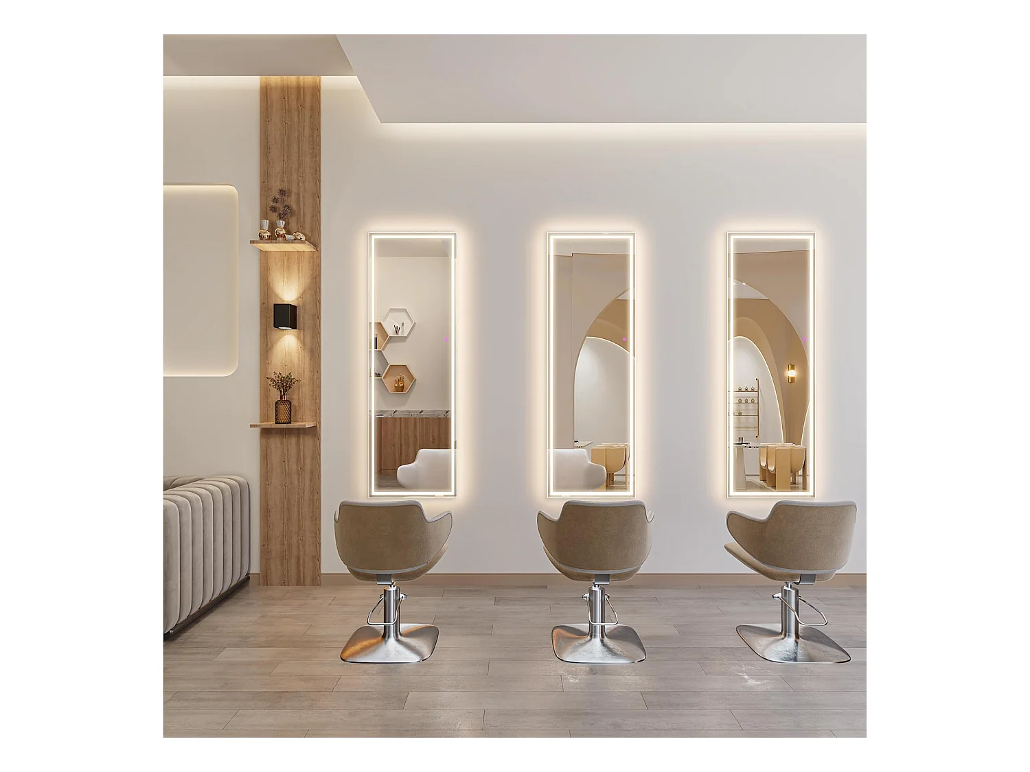 Miroir sur Pied LED 130x40cm, grand miroir mural ou sur pied, éclairage 3 couleurs réglables, interrupteur tactile, idéal chambre ou salon, blanc