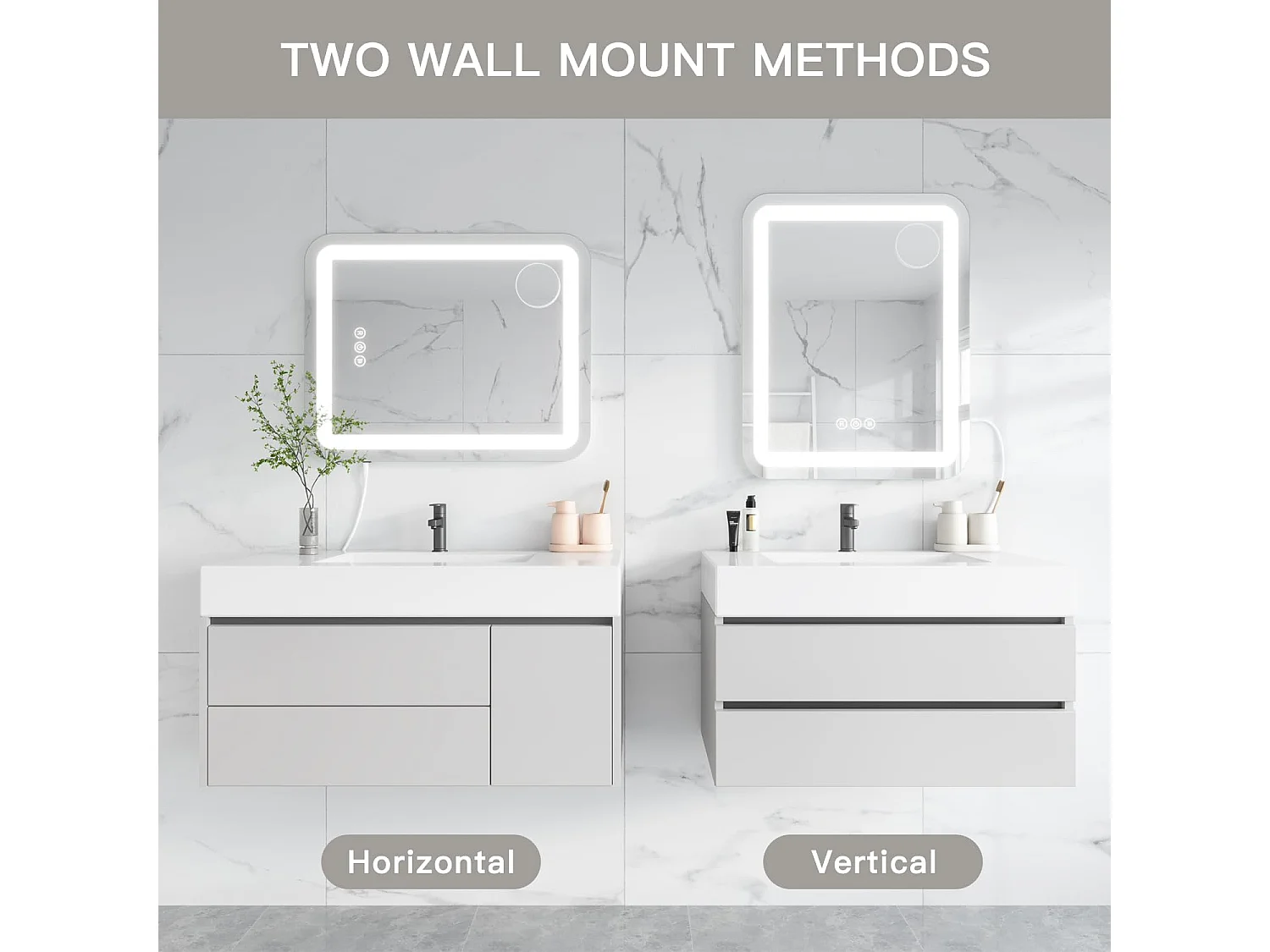 Hollywood LED make-upspiegel, 40x50cm, 3 standen, instelbare helderheid, touchbediening, geschikt voor tafel- of wandmontage, ideaal voor de kaptafel, wit