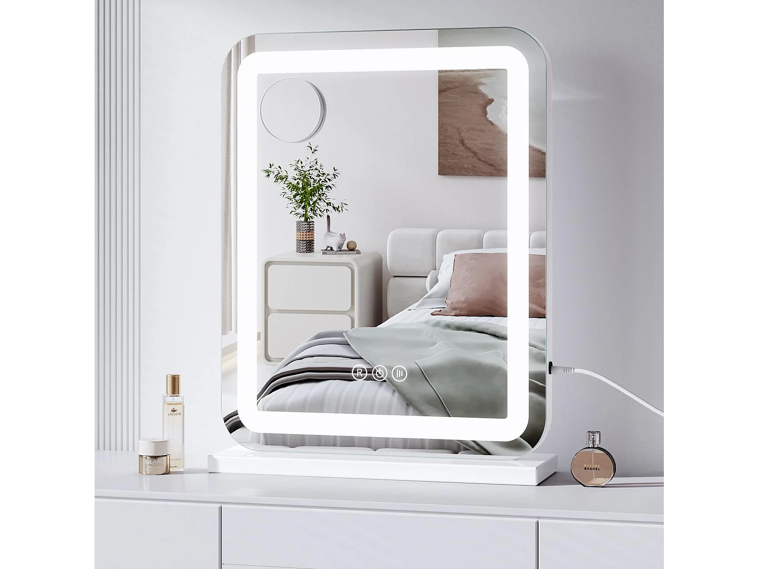 Hollywood LED make-upspiegel, 40x50cm, 3 standen, instelbare helderheid, touchbediening, geschikt voor tafel- of wandmontage, ideaal voor de kaptafel, wit